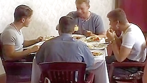 Husband watching wife gangbanged in restaurant