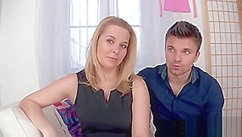 Chubby housewife fucks a stranger while cuckold husband is watching