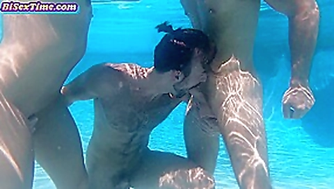 Girlfriend cockriding bisexual boyfriend during pool party